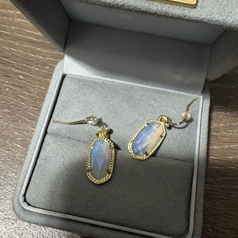 Kendra Scott Gold Halo Blue Opal Dangle Earrings